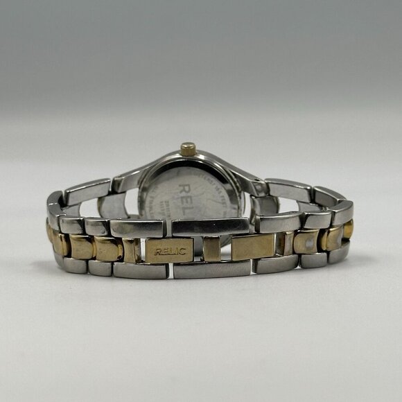 3/$30 Relic Watch Women Silver/ Gold Crystal Bezel Date Window MOP Dial 6.5" - Picture 11 of 16